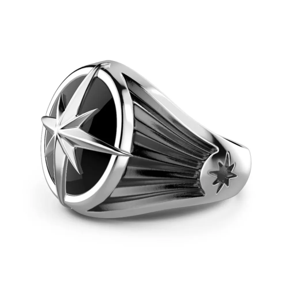 Flash Sale Zancan Silver Ring With Iconic Wind Rose On Onyx. Bagues