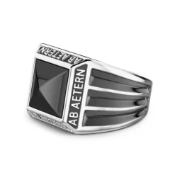 Cheap Zancan Silver Ring With Inscription In Latin And Onyx. Bagues