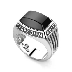Sale Zancan Silver Ring With Inscription In Latin And Onyx. Bagues