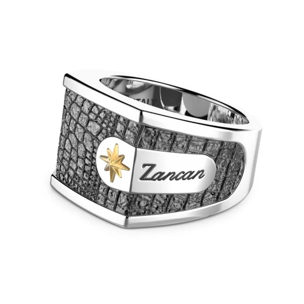 Fashion Zancan Silver Ring With Leather Effect. Bagues