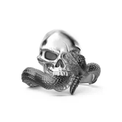 Best Zancan Silver Ring With Skull And Serpent. Bagues