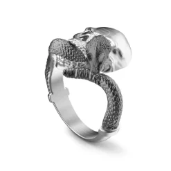 Best Zancan Silver Ring With Skull And Serpent. Bagues