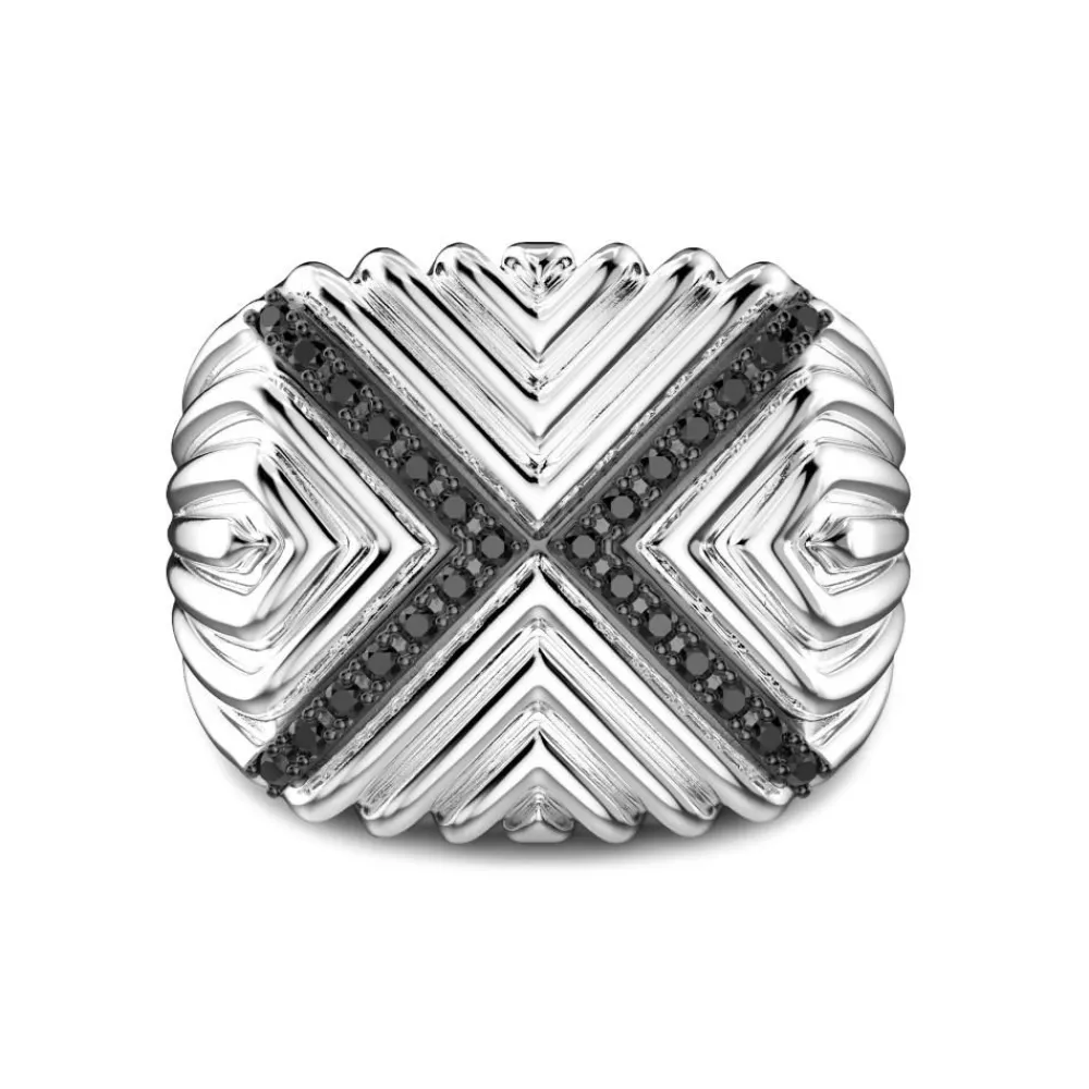 Best Sale Zancan Silver Signet Ring With Black Stones. Bagues