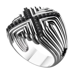 Best Sale Zancan Silver Signet Ring With Black Stones. Bagues