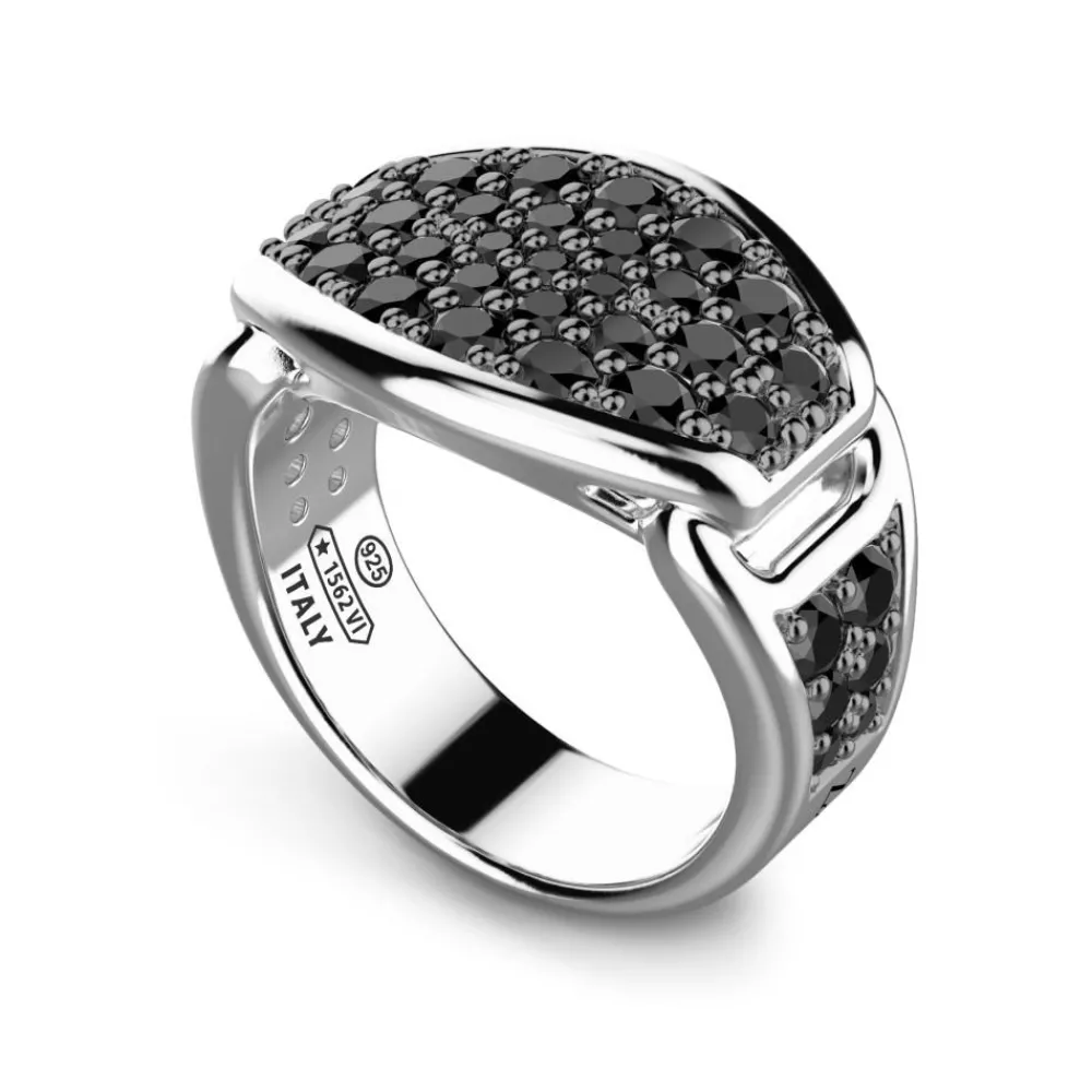 Best Sale Zancan Silver Signet Ring With Black Stones. Bagues