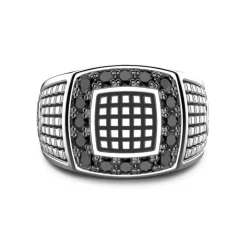 New Zancan Silver Signet Ring With Black Stones. Bagues