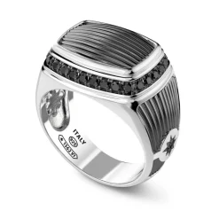 Cheap Zancan Silver Signet Ring With Black Stones. Bagues