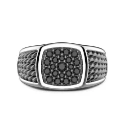 Store Zancan Silver Signet Ring With Black Stones. Bagues