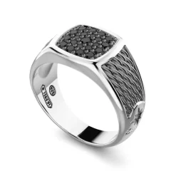 Store Zancan Silver Signet Ring With Black Stones. Bagues