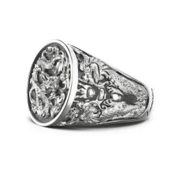Best Sale Zancan Silver Signet Ring With Dragon. Bagues