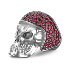 Best Zancan Silver Skull Ring With Red Stones. Bagues