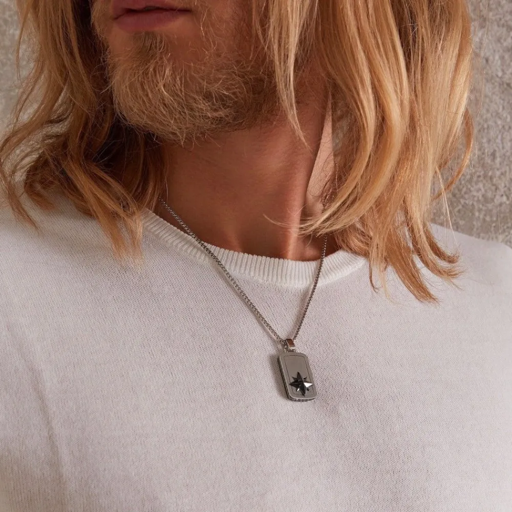 Shop Zancan Silver Tag Necklace With Ceramic Wind Rose. Colliers