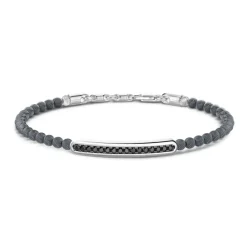 Flash Sale Zancan Soft Bracelet With Silver Beads And Tag With Black Stones. Bracelets