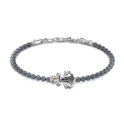 Best Sale Zancan Soft Bracelet With Silver Beads, Anchor And Black Stones. Bracelets