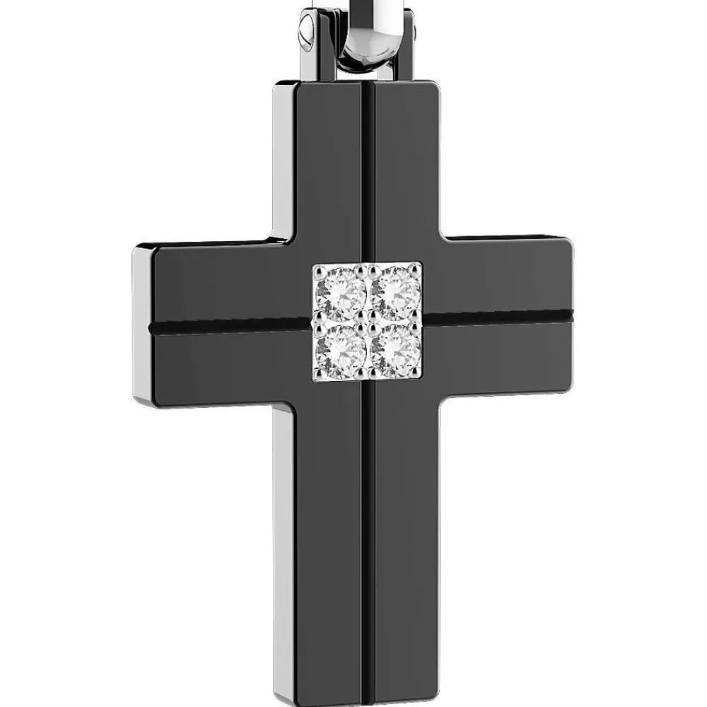 Flash Sale Zancan Steel Necklace With Cross And White Sapphires. Colliers