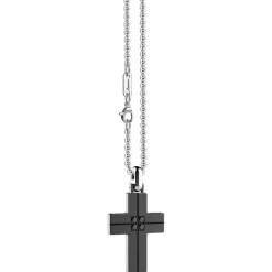 Fashion Zancan Steel Necklace With Cross And Black Diamonds. Colliers