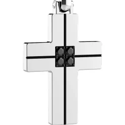 Best Sale Zancan Steel Necklace With Cross And Black Diamonds. Colliers